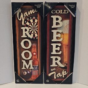 Framed Game Room and Cold Beer 3D Wall Art Set
